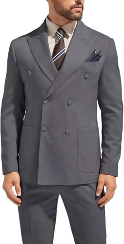 Men's 3 Piece Suits Slim Fit Double Breatsed Suit for Men Solid Blazer Jacket Vest Pants Tuxedo Set2