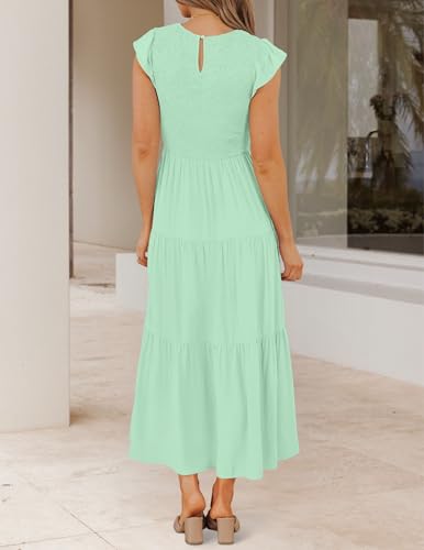 Image of ZESICA Women's 2026 Summer Casual Flutter Short Sleeve Smocked Midi Dress