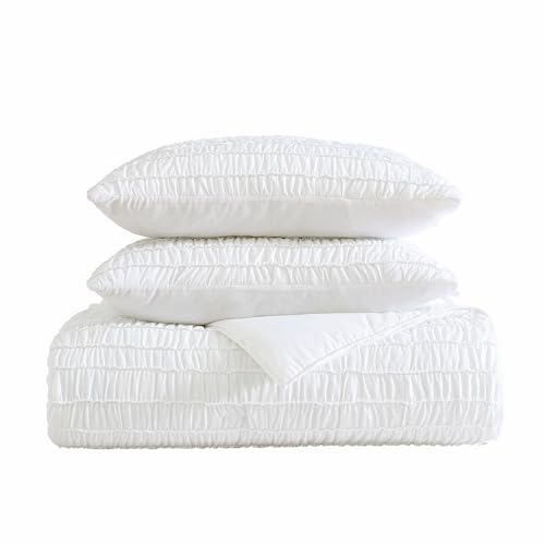 Shabby Chic® - Twin Quilt Set, Reversible Cotton Bedding with Matching Sham, Beautifully Ruched Home Decor for All Seasons (Seren White, Twin) by Shabby Chic - Used condition - Image 2