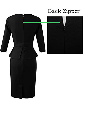 VFSHOW Womens Pleated Crew Neck Peplum Work Business Office Bodycon Pencil Sheath Dress4