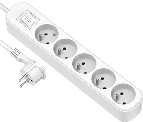 Electraline 32042 Bloc 5 prises avec interrupteur/fiche plate 1,5 m Blanc