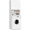 AKORD | Armadio Pensile per Lavatrice | Armadio di trasformazione con 2 ante, 2 Ripiani Aperti | Archivio per bagno | Cassettiera per lavatrice | 64x180x30 cm | Peso 30 kg | Bianco