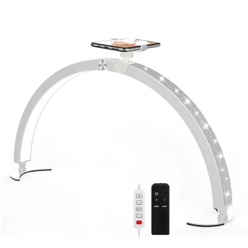 yAyusi Media Luna Lámpara para Uñas con Soporte, 74CM 40W Luz Técnica para Uñas, Lámpara de Mesa para Uñas con Controlador de Cable y Control Remoto, 7 Modos 10 Brillos para Belleza/Pestañas (Blanco)
