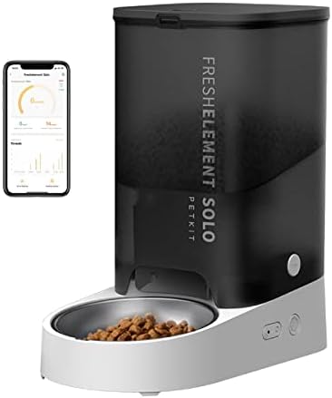PETKIT Automatic Cat Feeder, 3 Liters Cat Food Dispenser with Stainless Steel Bowl, Anti-Clog Pet Feeder with Low Food Alarm, WIFI Enabled, Battery Operated, Up to 5 Portions/Meal (Grey)
