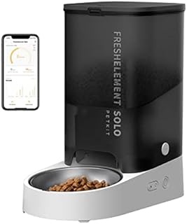 PETKIT Automatic Cat Feeder, 3 Liters Cat Food Dispenser with Stainless Steel Bowl, Anti-Clog Pet Feeder with Low Food Alarm, WIFI Enabled, Battery Operated, Up to 5 Portions/Meal (Grey)