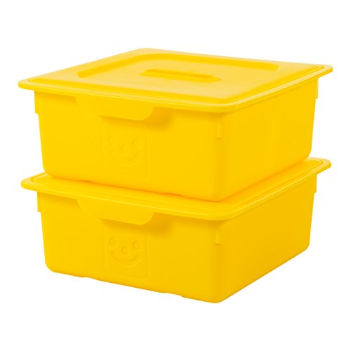 Iris Ohyama, Boîte de rangement plastique enfant, Lot de 2, 10 L, Sans BPA -KDL-330 - Jaune, Empilable - L33 x P31.5 x H13.5 cm