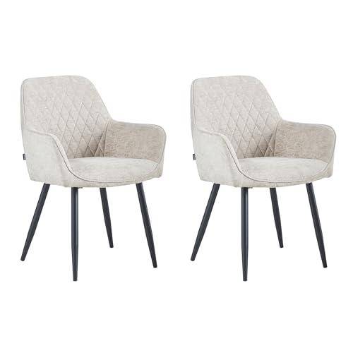 Colenis Beverly Lot de 2 Chaises de Salle à Manger en Tissu Chenille Couleur Taupe, Chaises Rembourrées avec Dossier, Accoudoirs et Pieds en Métal Noir,...