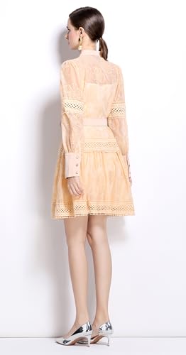 Image of LAI MENG FIVE CATS Women's Hollow Out Floral Print Lantern Sleeve Button Casual Mini Dress