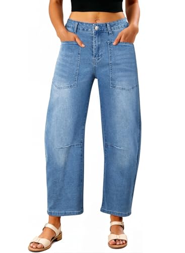 EVALESS High Waisted Barrel Jeans for Women Trendy 2025 Casual Wide Leg Boyfriend Denim Baggy Denim Pants Ashleigh Blue Size 16