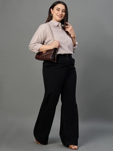 Image of Style Quotient Plus Women Blue and White Stripe Polycotton Regular Formal Shirt