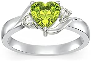 Shusukue August Birthstone Ring 925 Sterling Silver Peridot Ring Heart Yellow Crystal Ring Birthday Anniversary Mother's Day Jewelry Gifts for Women Girls Size 7