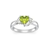 Shusukue August Birthstone Ring 925 Sterling Silver Peridot Ring Heart Yellow Crystal Ring Birthday