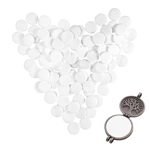 Larrel 100 Pcs Round Aromatherapy Pad, 0.88in White Round Essential Oil Pads Aromatherapy Pad 2.25cm Replacement Refill Pads for Essential Oil Diffuser Necklace Humidifier Home Car