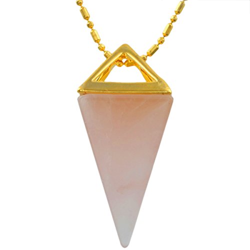 SUNYIK Rose Quartz Point Pendant Necklace,Healing Chakra Stone,Gold Plated
