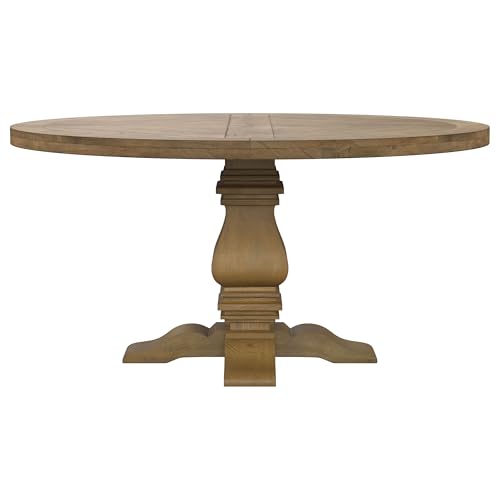 Image of Coaster Home Furnishings - Florence - Pine Wood - Farmhouse Pedestal Round Dining Table with Curved Legs - Dining Room & Kitchen - 60 Inch - Rustic Honey - 180200