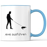 Tasse mit Spruch .exe ausführen Informatik Becher Informatiker IT Systemtechniker - lustiges Geschenk - Kaffeebecher als Geschenkidee - Kaffeetasse 330ml - Weiss-Hellblau