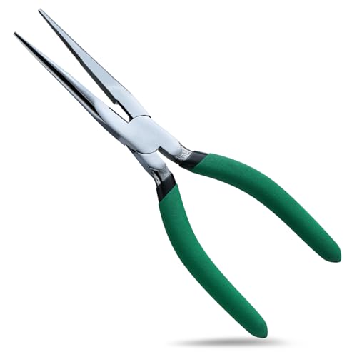 INJOYTEC Long Nose Pliers 8 Needle Nose Pliers Straight Needle Nose Wrench Handed Needle Nose Plier Tool Multi Functional Sharp Angle Pliers Tapered Jaw for Working in Automobile Maintenance