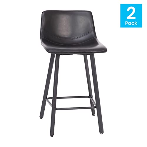 Flash Furniture Caleb Modern Armless 24 Inch Counter Height Stools Commercial Grade With Footrests And Matte Metal Frames, Set Of 2 #TOP3