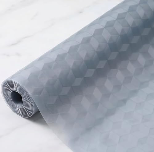 Image of Dribble EVA Shelf Liner Mat 45x500cm Roll, Non Slip Drawer & Cabinet Liner for Kitchen, Waterproof Oilproof Washable Fridge Mat, Anti Skid Cupboard Wardrobe Multipurpose Mat (Grey)