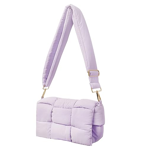 Image of Shoulder Bag Lightweight Puffer Tote Crossbody Bag Handwoven for Women | waterproof nylon, durable, soft padded texture, versatile for travel, work, weekend, everyday, adjustable strap