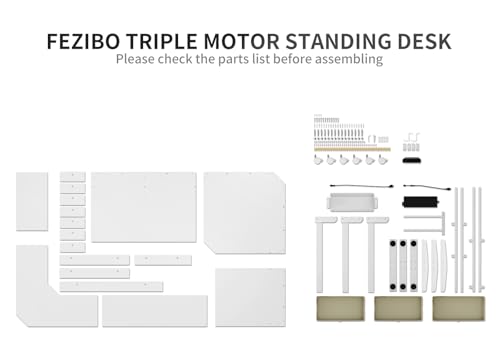 Image of FEZIBO Triple Motor 63 inch L Shaped Standing Desk with 3 Drawers, Electric Standing Gaming Desk Adjustable Height, Corner Stand up Desk with Splice Board, White Frame /White Top