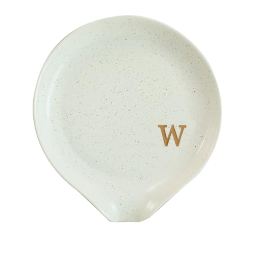 COLLECTIVE HOME - Large Ceramic Spoon Rest, Monogram Ceramic Spoon Holder, 5 Inches Spoon Holder for Stove, Coffee Bar, and Kitchen, Ideal for Large Spoons and Soup Spoons (gold-w)