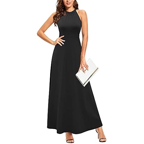 STYLEWORD Women's Summer Halter Neck Long Formal Dress Sexy Sleeveless Cocktail Evening Party Wedding Guest Maxi Dresses(Black,M) Cover