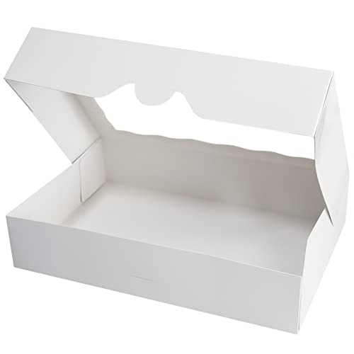 SOROO White Pastry Bakery Box 14x10x3inch,Large Donuts,Muffins,Cookies Boxes with PVC Window - Auto-Pop up Paper Box Nature Cardboard Take Out Container,Pack of 15