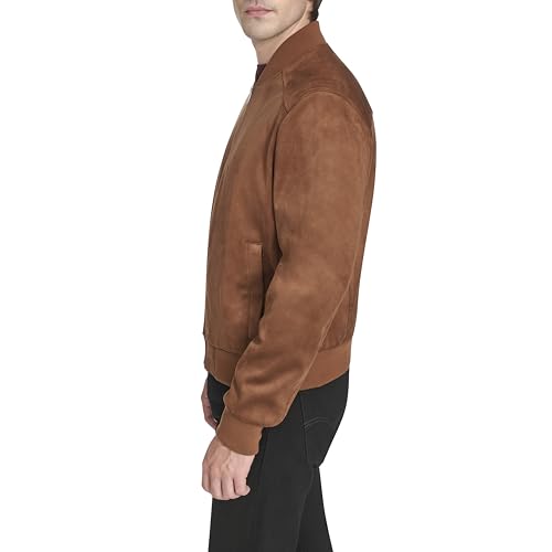Image of Cole Haan Men's Rib Knit Collar Fully Lined Faux Suede Jacket