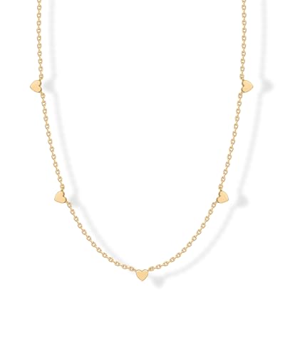 PAVOI 14K Gold Plated Dainty Chain Necklaces for Women - Station Small Motif Pendant Gold Jewelry Gifts - Trendy Heart, Bow, Cross Necklace for Women