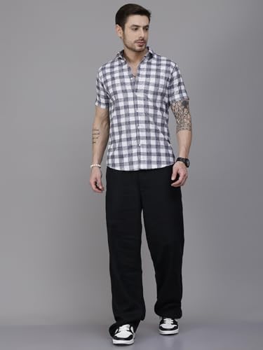 Image of Majestic Man Men Slim Fit Pure Cotton Checkred Half Sleeve Casual Shirt