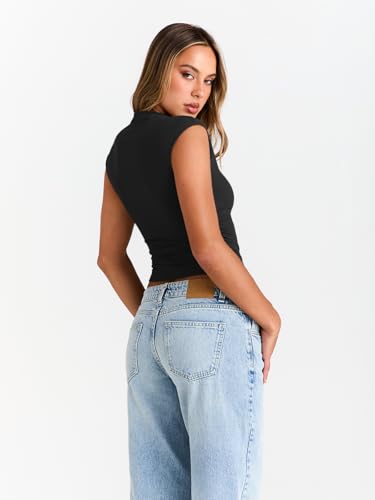 Trendy Queen Women's Going Out Basic Tank Tops Mock Neck Spring Clothes Sleeveless Cute Shirts Summer Y2K Sexy Outfits 20254