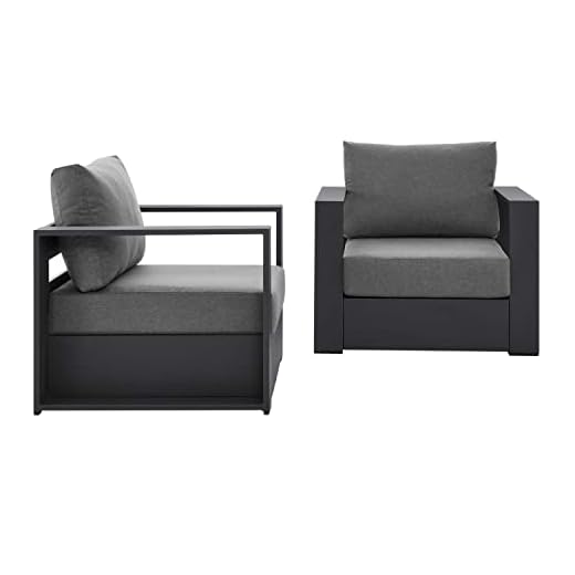 Modway Tahoe Fabric & Aluminum Outdoor Armchair in Charcoal/Gray (Set of 2)