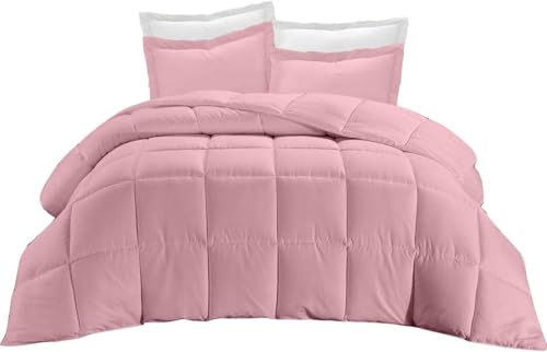 Luxurious Comforter All - Season Quilted 1000 TC 1 PC Box Stiched Comforter 300 GSM Fill Light Weight Egyptian Cotton, Pink - Cal King