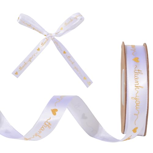 Nastro di raso bianco con scritta "Thank You", larghezza 1,9 cm, per regali, mazzi di fiori e artigianato, elegante per matrimoni e bomboniere