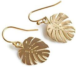 Monstera Earrings Leaf Earrings Botanical Jewelry Gold Tropical Earrings Plant Lady Minimalist Earrings Dangle Earrings Gold Earrings