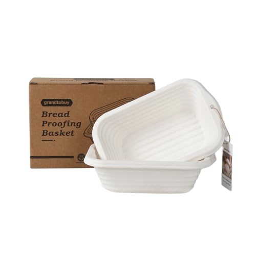 2x 8inch/20.5cm Rectangle Pulp Bread Proofing Basket Sourdough Banneton Bortform with Linen Liner For Professional and Homemade Artisan Bread Baking Supply