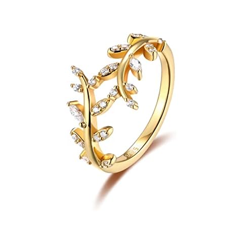 SILBERTALE Olive Branch Ring for Women 925 Sterling Silver Gold thin Paved CZ Cubic Zirconia 14K Gold plated Thumb Pinky Wrap Around leaf Ring Promise Stackbale Band Size 6 Cover