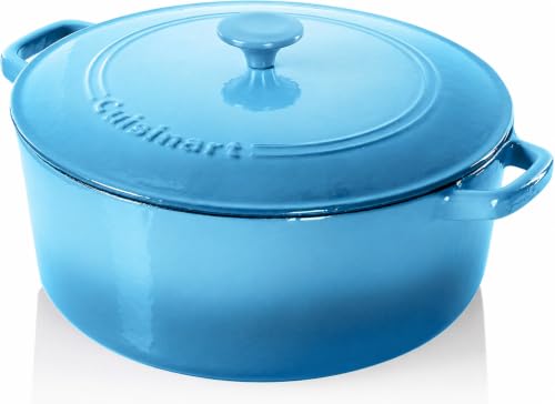 Image of Cuisinart Chef's Classic Enameled Cast Iron Dutch Oven with Lid, Porcelain Enameled Interior, Oven Safe, Induction Compatible, 7-Quart, Round, Blue Gradient