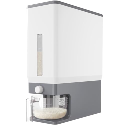 Lifewit Rice Dispenser 25 Lbs(11.3kg), Rice Storage Container Sealed Moisture Proof with Measuring Cup for Kitchen Pantry Household, BPA-Free, 1 Pack Grey by Lifewit - Used condition - US$20.99