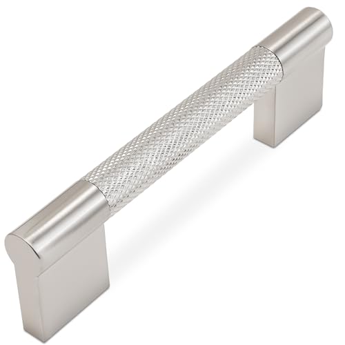 BUKOBYHE 10 Pack 3.75Inch Brushed Satin Nickel Kitchen Cabinet Handles Knurled Cabinet Pulls Drawer Pulls Kitchen Hardware