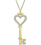 Timeless Love Key Pendant Necklace With Diamond, 1/10 CTTW Diamond Heart Key Necklace 18" Chain S...