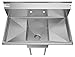 KoolMore 1 Compartment Stainless Steel NSF Commercial Kitchen Prep & Utility Sink with 2 Drainboards - Bowl Size 14