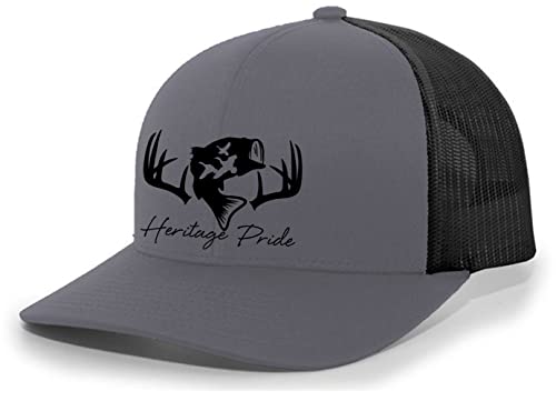 Image of Heritage Pride Deer Hunting Fishing Duck Hunt Mens Embroidered Mesh Back Trucker Hat
