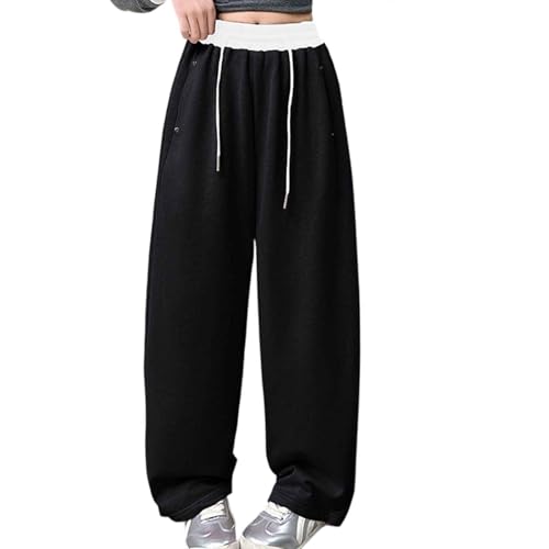 Girls Sweatpants Straight Wide Leg Open Bottom Casual Pants Elastic Waist Workout Athletic Joggers Pocket Sweat Pants