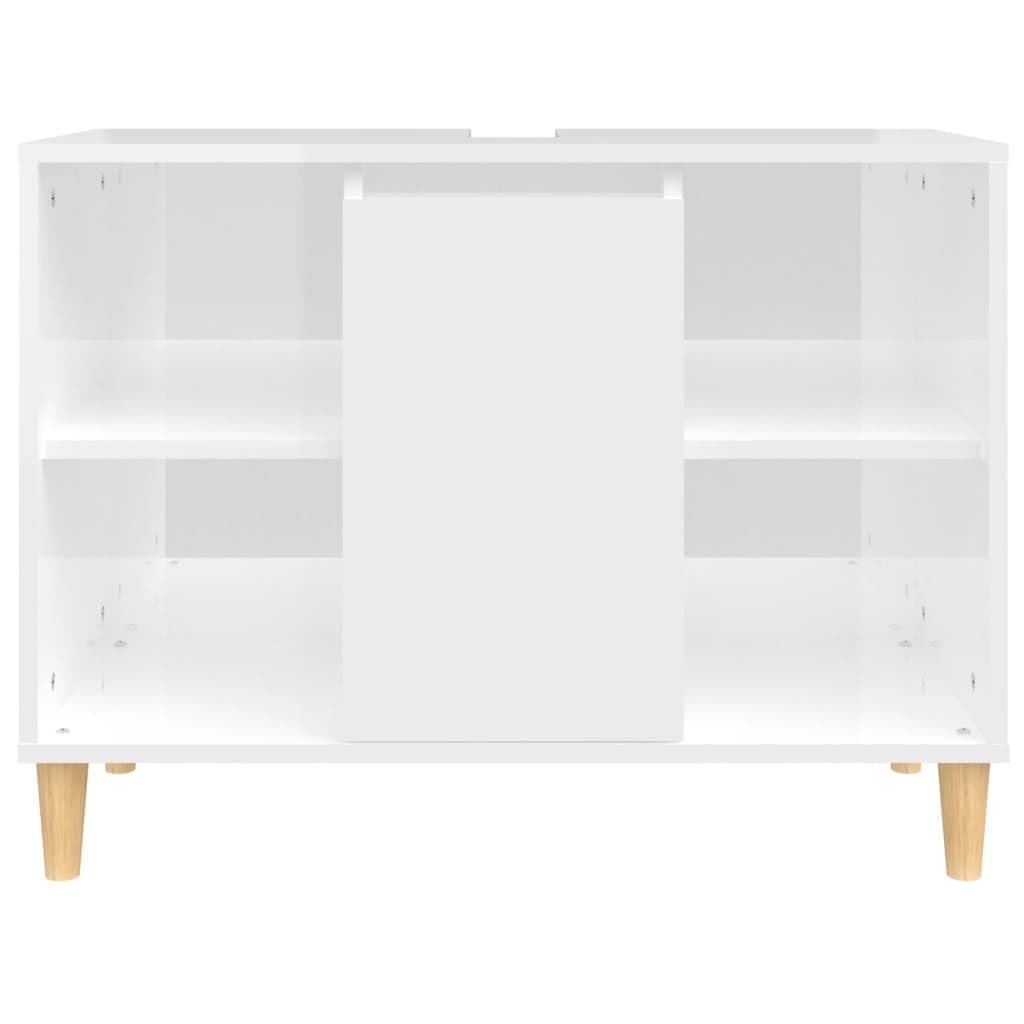 Tomostar Meuble sous Lavabo, Meuble de Rangement Salle de Bain sous Vasque Armoire Évier Blanc Brillant 80x33x60 cm Bois d'ingénierie
