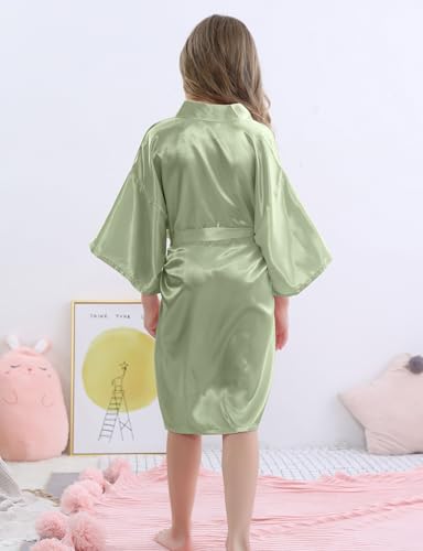 SEALINF Girls Kids Solid Color Silky Satin Kimono Robe for Wedding Spa Party, Short4