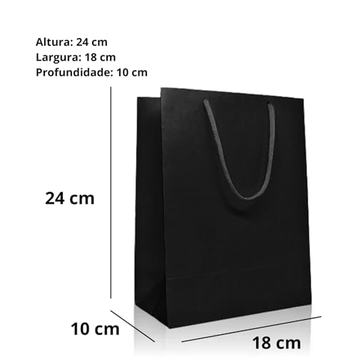 Sacola Papel Bolsa Preta 18x24x10 - Kit 10 Un