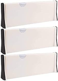 3 x Expandable Drawer Dividers | A+Selected Adjustable Deep Drawer Organizer Set Suitable for Kitchen Bathroom Bedroom Office and Dresser Desk - White (Pack of 3)