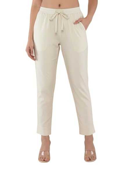 Moirai Pure Cotton Regular Fit Solid Cigarette Trousers for Women Casual Office Formal Ethnic Kurti Pants